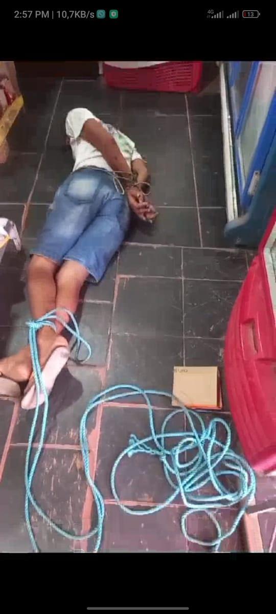 Tentou roubar e foi amarrado por populares