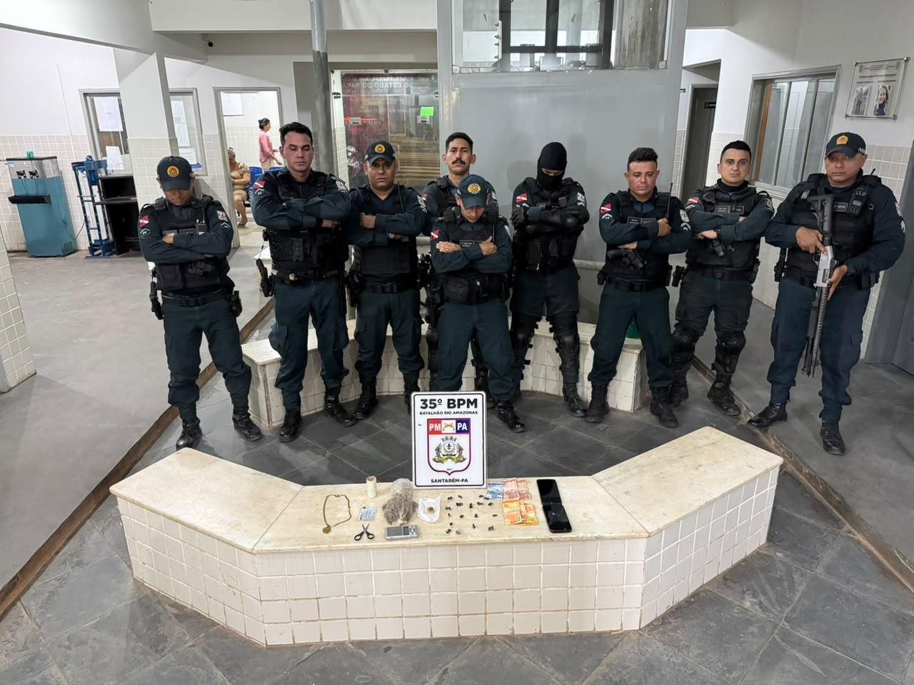 Ao comando do Tenente Moreira do 35º BPM mais uma dupla presa por tráfico em Santarém 