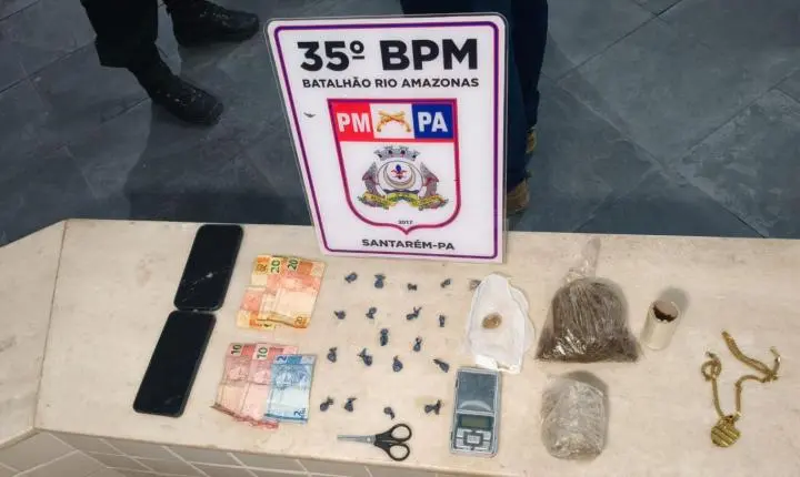 Ao comando do Tenente Moreira do 35º BPM mais uma dupla presa por tráfico em Santarém 
