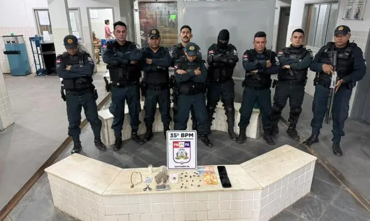 Ao comando do Tenente Moreira do 35º BPM mais uma dupla presa por tráfico em Santarém 